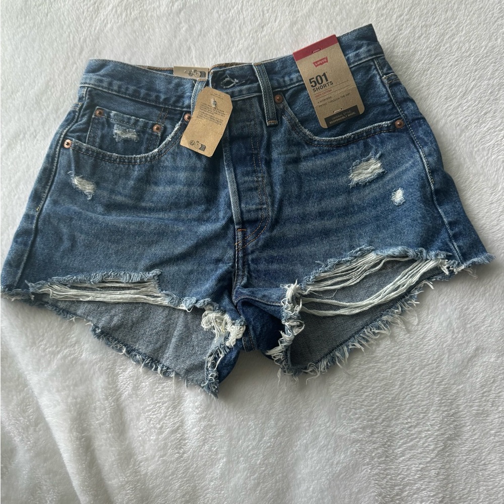 Levi's Blue Distressed 501 Jean Shorts